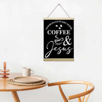 mermermu Coffee and Jesus Black Poster Hanger Frame, Christian Inspirational Posters Canvas Wall Art for Cafe Office Kitchen Living Room Decor, 12x16 Inches -041
