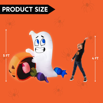 Joiedomi 5 FT Tall Halloween Inflatable Outdoor Decorations, Halloween Ghost Blow Up Yard Decorations, Inflatable Ghost with Candy Pumpkin Cauldron for Garden Decoration