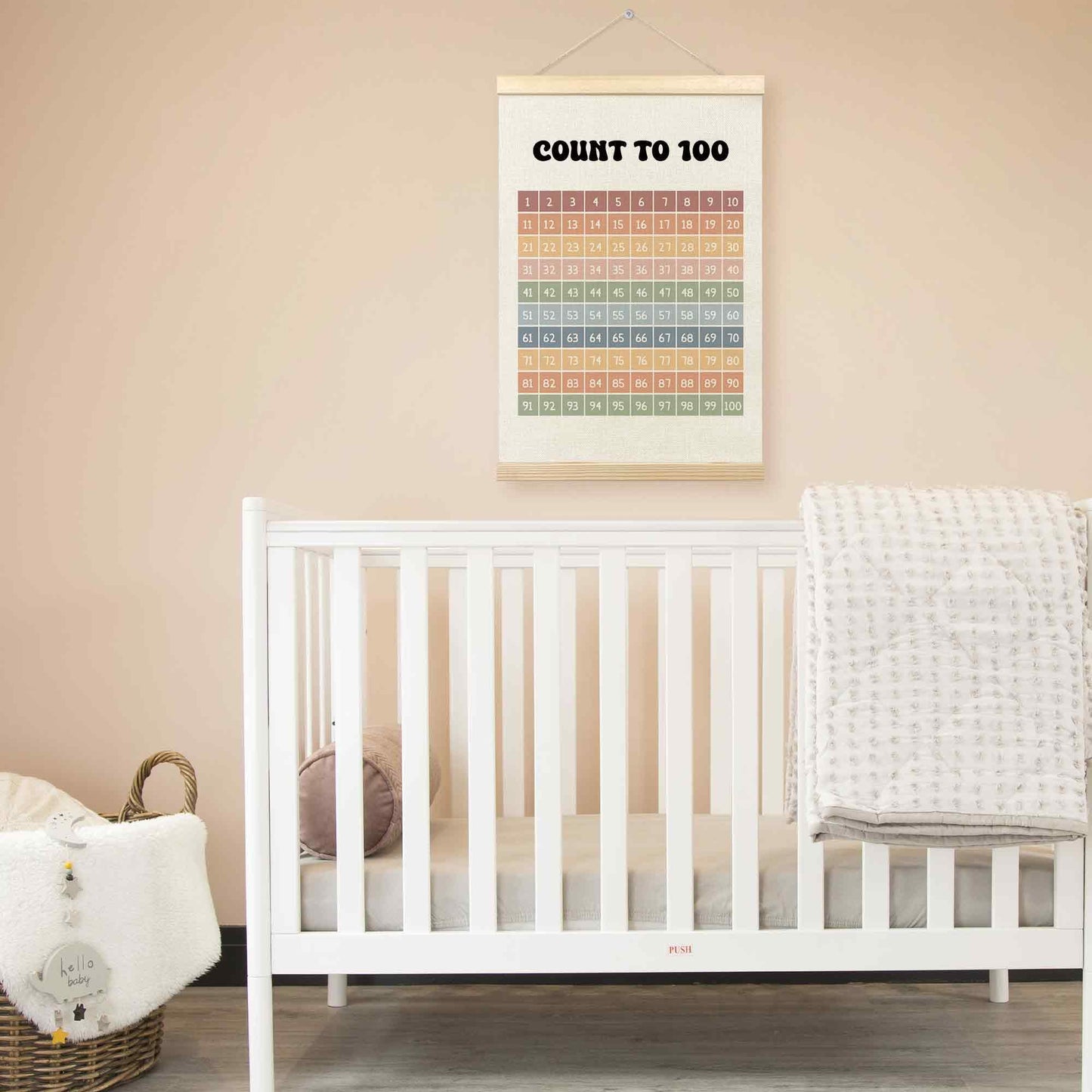 TLESKE Boho Classroom 1-100 Number Hundreds Chart Poster Hanger Frame, Homeschool Hanging Wall Art Decor for Toddlers Kids Room Nursery Playroom, Preschool Prek Learning Educational Poster, 16x24