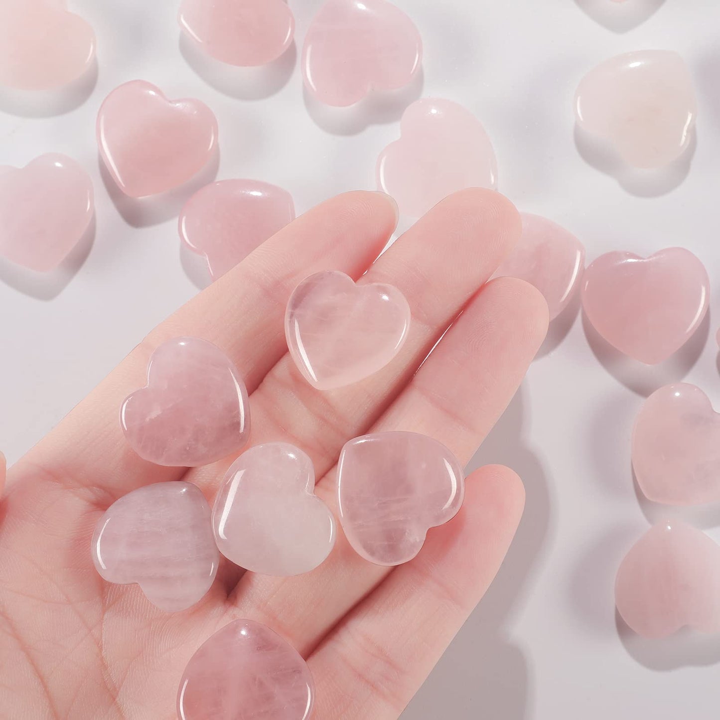 Patelai 24 Pcs Rose Quartz Heart Crystals Pink Heart Shaped Stones Natural Healing Worry Stones Mini Pocket Gemstone with Black Flannelette Bag for Women Mothers Day Anniversary Gifts Reiki Balancing