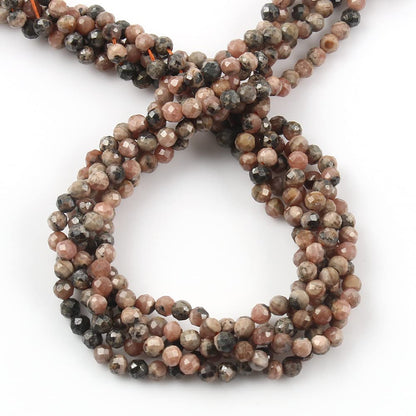 Song Xi 90pcs 4mm Natural Black Stripe Rhodochrosite Gemstone Beads Faceted Round Loose Stone Beads for Jewelry Making (1 Strand)