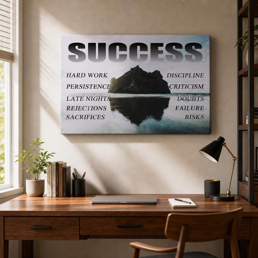 Motivational Canvas Wall Art Success Entrepreneur Quotes Poster Print Inspirational Pictures Painting for Office Class Room Home School Wall Decoration Stretched and Framed [24''Wx18''H]