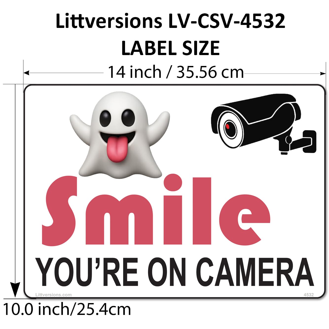 2 Pack 10"x14" Laminated Vinyl Funny Ghost Smile You're On Camera Video Surveillance Labels Stickers Sign Decals Security Sign for Home, Business, Cars, Windows, and CCTV Systems