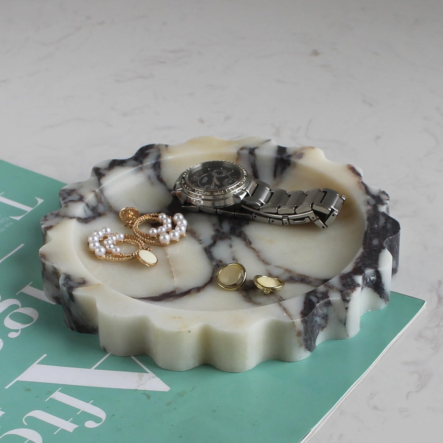 Natural Small Calacatta Viola Marble Scallop Edge Tray 6.3", Marble Jewelry Dish, Trinket Tray for Women Gift