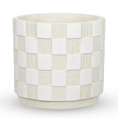 Nature Crafted 5.5 inch Ceramic Plant Pots with Drainage Hole & Silicone Plug, Checker Ceramic Round Planter Flower Planter for Indoor Outdoor Plants Home Gardening Desktop Windowsill, White