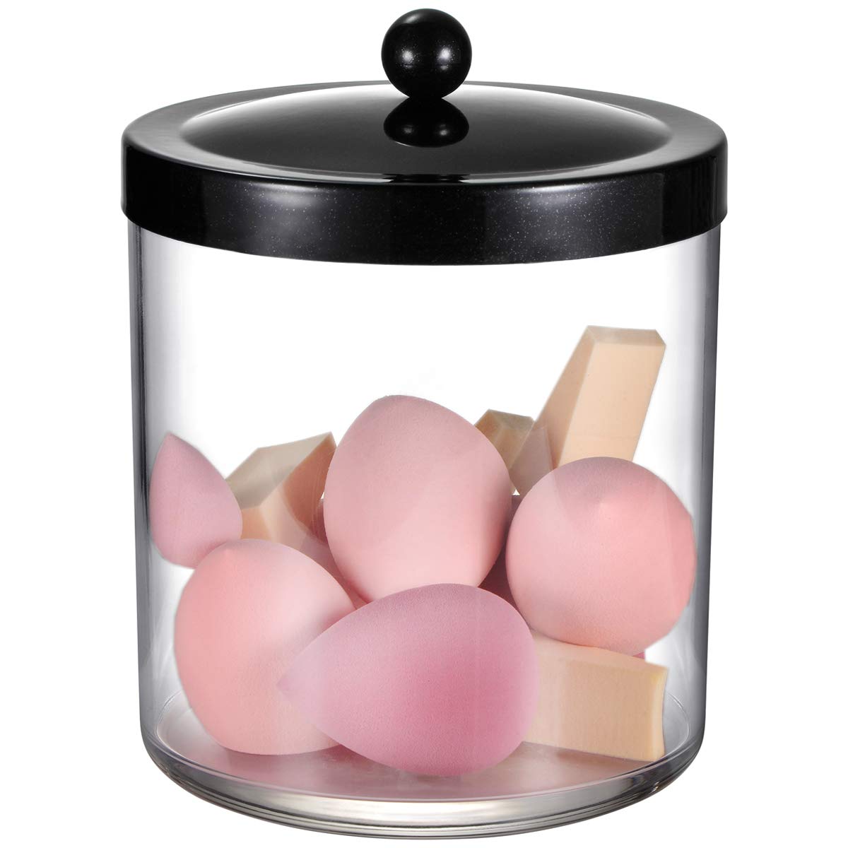 SheeChung 50oz Large Plastic Apothecary Jar with Black Stainless Steel Lid - Shatterproof Laundry Pods Container - Modern Industrial Bathroom & Kitchen Storage Organizer for Scent Beads, Bath Bombs