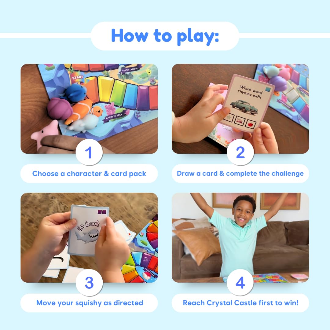 The Fidget Game SquishyLand in Rainbow Reef - Educational & Phonics Kindergarten Learning Activities for Children in Pre-K to 2nd Grade - Mochi Squishy Toys Set with Board Game (2-6 Players)