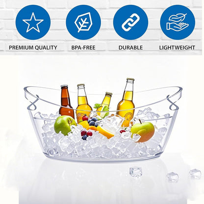2 Pack Clear Ice Bucket for Parties, 6L Large Acrylic Beverage Tub with Handles & Scoop, Thick BPA-Free Plastic Wine Chiller Bucket for Champagne, Beer, Mimosa Bar, BBQ & Entertaining