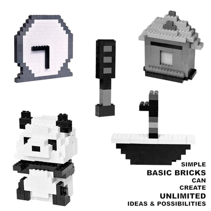 Building Bricks 1000 Pieces in Black, Dark Grey, Light Grey & White, Classic General Building Blocks Toys for Boys & Girls, Bulk Basic Brick Tiles for Adult's Building Projects