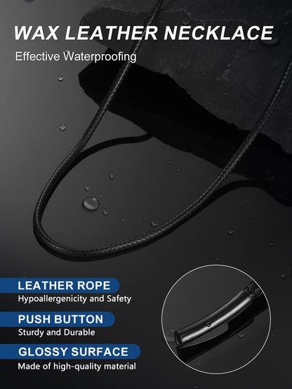 ChainsPro Leather Necklace Cord Waterproof Mens Black Necklace 28 inch