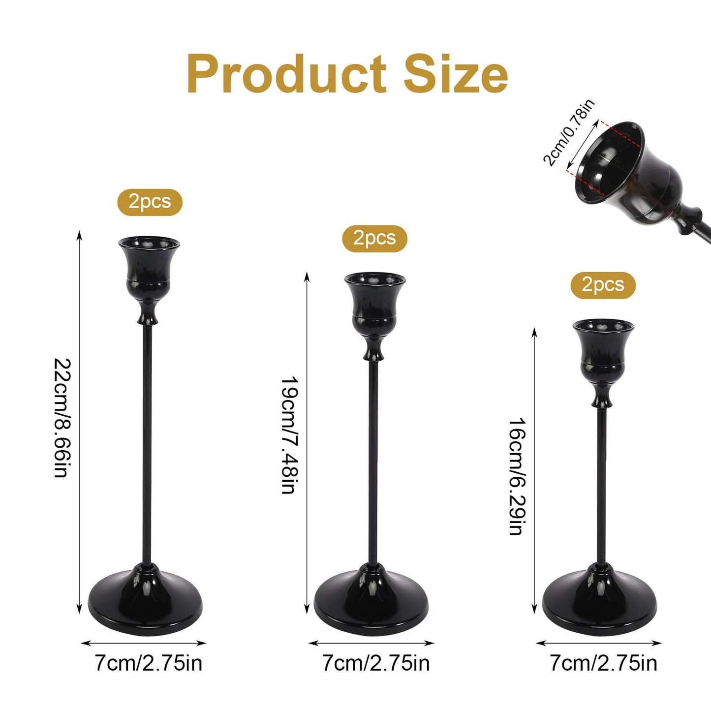6pcs Black Candle Holder, Black Candlestick Holders Taper Candle Holders for Pillar Candles Sticks Holder Decor Halloween Christmas Decorations Candle Stick Holder Candelabros para Centros de Mesa