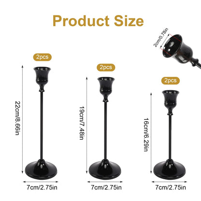 6pcs Black Candle Holder, Black Candlestick Holders Taper Candle Holders for Pillar Candles Sticks Holder Decor Halloween Christmas Decorations Candle Stick Holder Candelabros para Centros de Mesa