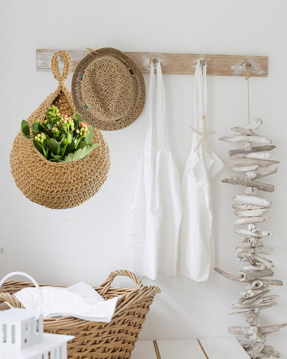 Velloray Hanging Fruit Baskets for Kitchen - Handwoven in 3 Sizes Boho Wall Hanging Basket with 3 Hooks, Bohemian Teardrop Jute Hanging Holder for Fruits Vegetable Potato Onion Storage