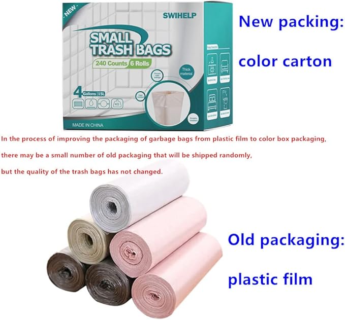 SWIHELP Trash Bags, 4 Gallon / 15 Liters Small Garbage Bags