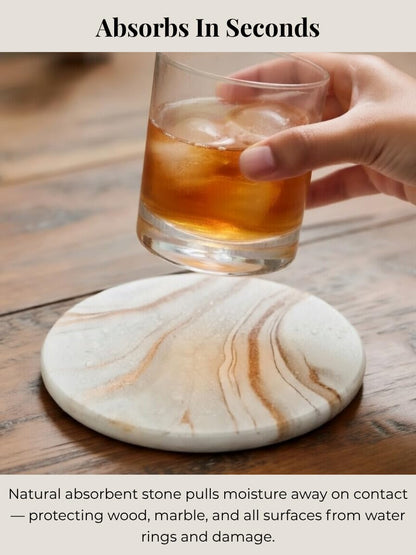 Zelora Absorbent Stone Coasters Set of 6 with Holder – Diatomite Drink Coasters for Cups & Table Protection, Modern Coffee Table, Office Desk & Bar Decor, Outdoor Patio Use, Gift-Ready