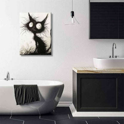 Funny Black Cat Canvas Wall Art Gothic Spooky Feline painting Decor Pictures Halloween Creepy Black And White Art Cat Posters Prints for Cafe Bar Living Room Restaurant Bedroom Decoration
