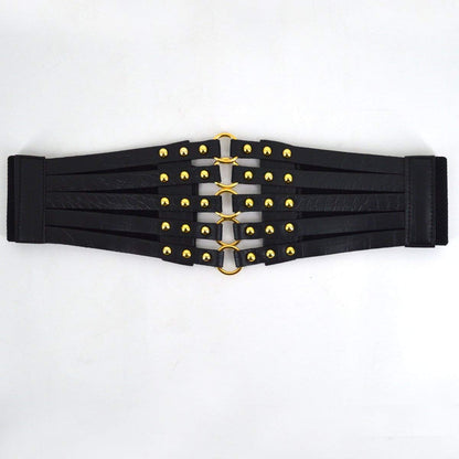 U Scinan Hollow Out Rivets Cinch Belt Tied Corset Elastic Wide Waist Belt Underbust Waistband