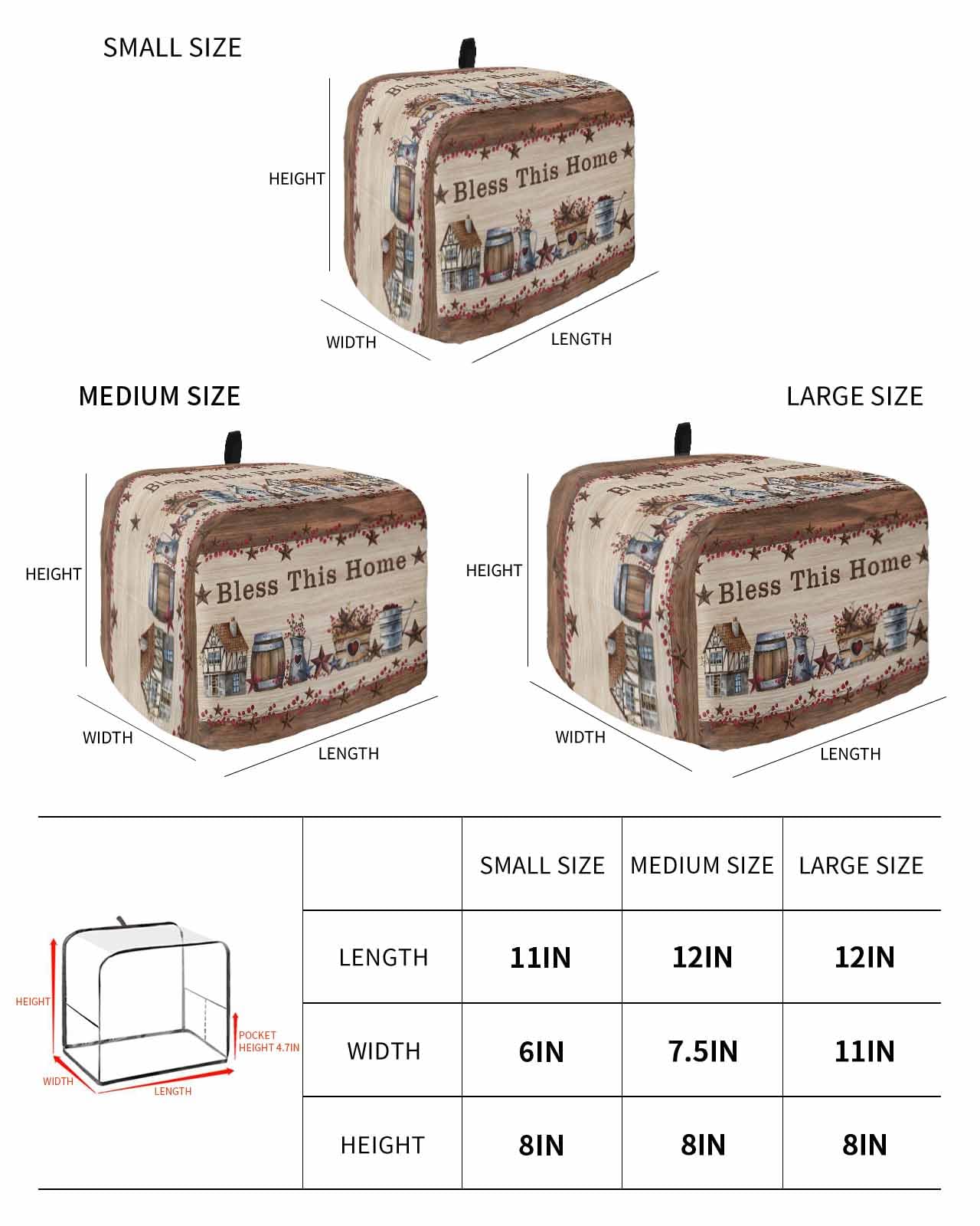 Country Star Toaster Cover 2 Slice, Small Kitchen Appliance Cover, Farmhouse Beige Brown Wood Rustic Barn Toaster Oven With Loop, Bread Machine Polyester Dust Protection