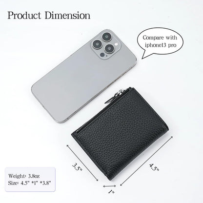Mudono Women’s Wallet Small Genuine Leather Credit Card Holder RFID Blocking Tri-Fold Wallet With ID Window and Zipper Pocket