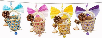 Bird Toys Foraging Shredder Hanging Toys Rope Perch with Bell Parakeet Toy Parrot Swing Climbing Standing Toys Bird Cage Accessories for Conure Cockatiel Budgies Lovebird, Red