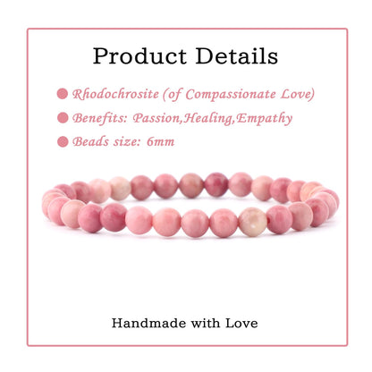 Bymitel 6mm Rhodochrosite - Handmade Reiki Gemstone Stretch Bracelet, Natural Beauty & Spiritual Essence, Crystal Healing for Unisex Adults