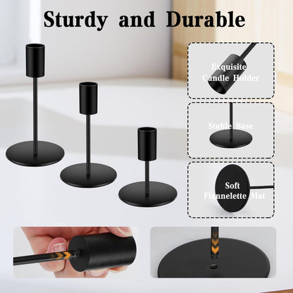 6pcs Black Candlestick Holders Metal Candle Holders for Candlesticks Tall Taper Candle Holders for Home Deco, Wedding,Dinner,Halloween Party, Fits 3/4 inch Thick Candle&Led Candles (Black)