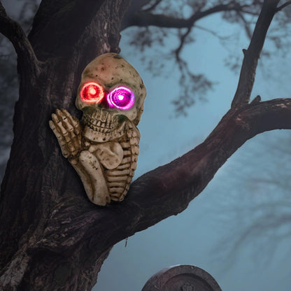 Halloween Skull Solar Light Outdoor 9 '' Spooky Tree Peeker Skeleton Figurine Ghost Decor for Yard, Garden, Porch Halloween Party Decorations
