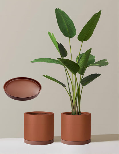 2 Pack Ceramic Plant Saucer Pot Tray 6 Inch, Planter Saucers 4 5 6 7 8 9 10 11 12 13 Inch for Indoors Outdoor, Durable Sturdy Flower Drainage drip Water Tray for Glazed Pots Base (6.4 Inch-Brown)