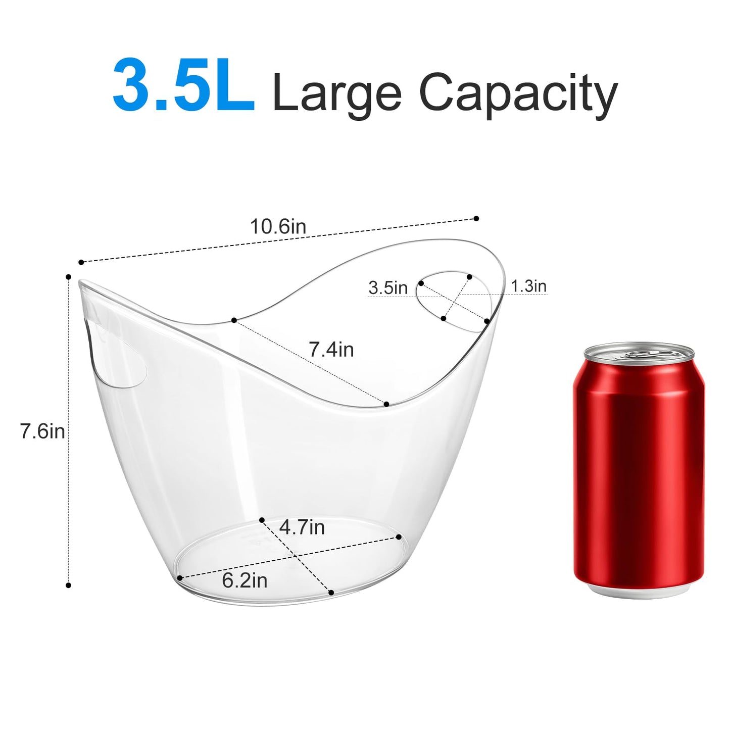 3.5L Ice Bucket for Parties 2 Pcs (in 1 Package), Portable Drink Bucket for Cocktail Bar, Plastic Champagne Cooler for Beverage/Wine/Beer, Mimosa Bar Supplies Chiller Tub with Scoop