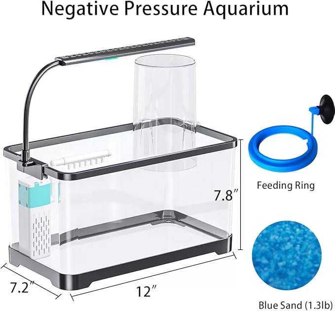 Aquarium Fish Tank Kit, 3 Gallon Betta Fish Tanks Starter Kit with Light and Filter, Blue Sand, Small Tropical Fish, Guppies, Goldfish, or Betta