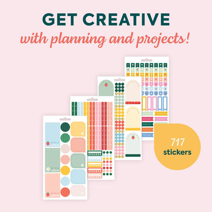 Happy Planner 15-Sheet Sticker Pack for Calendars, Journals, and Planners, Scrapbook Accessories, Classic Size, 717 Stickers Total, Spring Picnic
