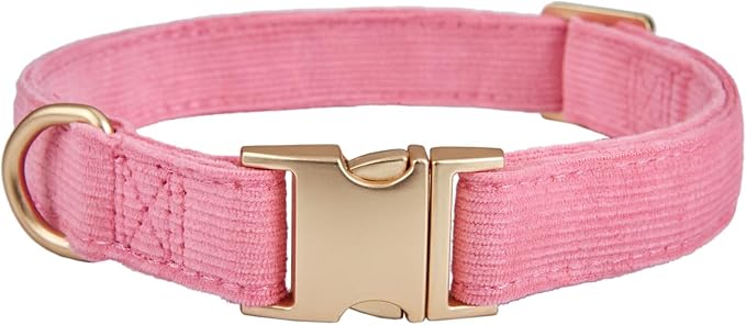 Soft Cotton Dog Collar with Metal Buckle Adjustable Heavy Duty Comfy Corduroy Collars for Small Medium Large Dogs,Rosy Pink,Small