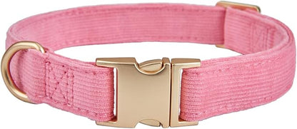 Soft Cotton Dog Collar with Metal Buckle Adjustable Heavy Duty Comfy Corduroy Collars for Small Medium Large Dogs,Rosy Pink,Small