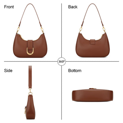 KKXIU Small Shoulder Bag for Women - Crescent Bag Small Purses for Women Trendy Vegan Leather Purse with Removable Strap (Brown)