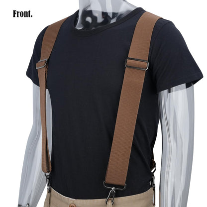 WELKINLAND Khaki 2Inch-Wide Suspenders, Heavy-Duty Work Suspenders Men, Big And Tall Suspenders Men for Pants, Mens Suspender Hooks Belt Loop For Jeans