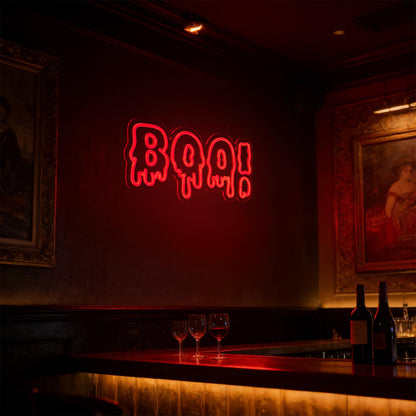 FITNATE BOO Neon Sign, Dimmable Spooky Haunted Mansion Decor LED Neon Signs, Red BOO Neon Light Up Sign for Haunted House Man Cave Bar Party Christmas Decor
