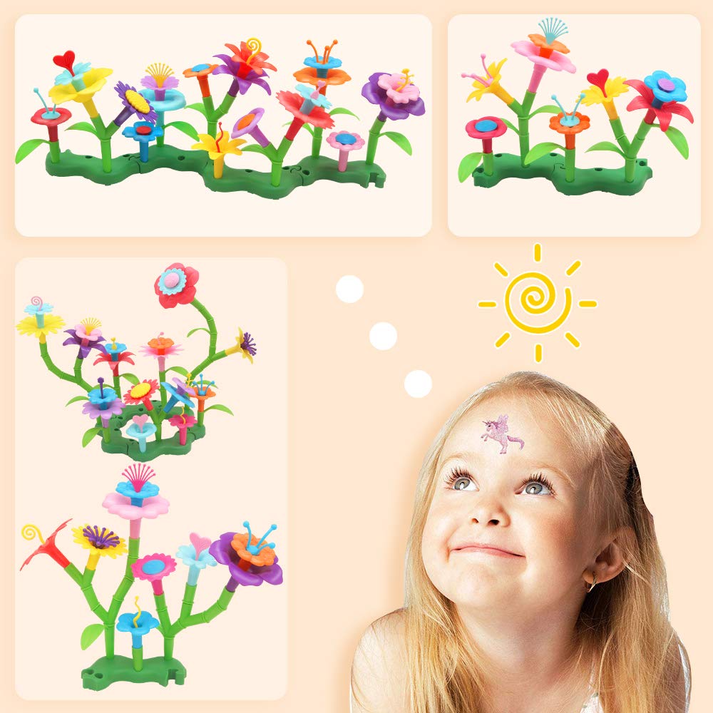 VERTOY Gifts for 3 4 5 6 Year Old Girls, Flower Garden Building Toys Set for Toddlers, STEM Preschool Activities and Gardening Pretend Playset, Stacking Game for Age 3+ Little Kids