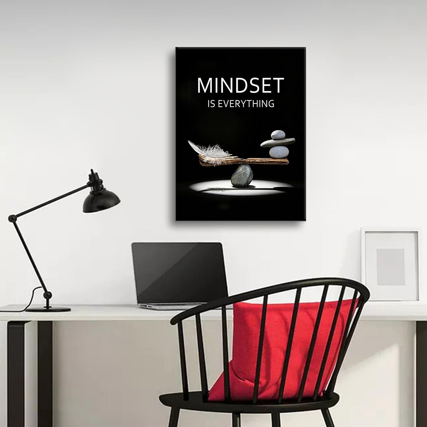 YSPCSUN Inspirational Office Decor Wall Art Mindset Is Everything Canvas Prints Zen Stones Balance Painting Motivational Posters For Bedroom Therapy Room Workspace Ready To Hang 24x18 Inch