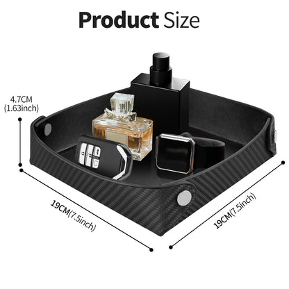 Leather Carbon Fiber Desktop Storage Tray, Decorative Catchall Organizer for Keys, Wallet, Watch, Jewelry, Entryway Table