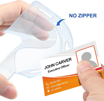 50 Pcs Card Protector ID Name Badge Holder 4 x 3 Inches Clear Plastic Horizontal No Zipper ID Card Holder