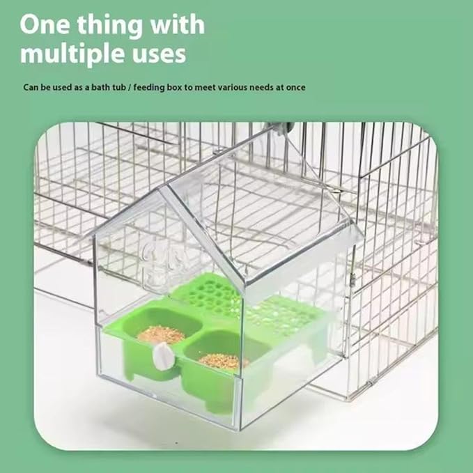 Pull-Out External Parrot Feeder, Hanging Wild Bird Seed with Squirrel Proof Tray, Acrylic Transparent Bird Bath Tub, Easy to Refill and Clean, Food Dispenser for Balcony Garden Fence (White)