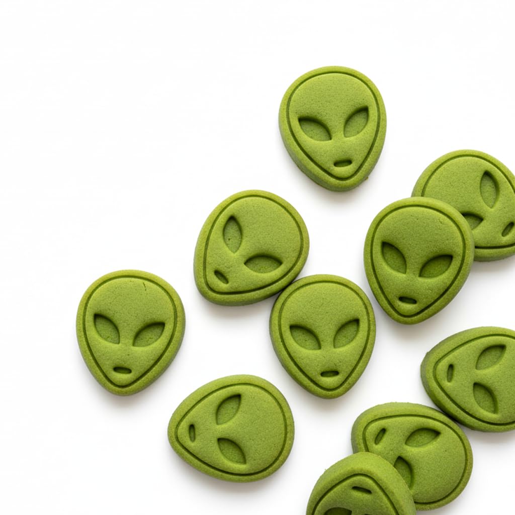 BAKERLOGY Alien Mini Cookie Cutter and Stamp Set – UFO Extraterrestrial Biscuit Fondant Embosser for Sci-Fi Space Theme Baking, Halloween Party Cupcake Decoration
