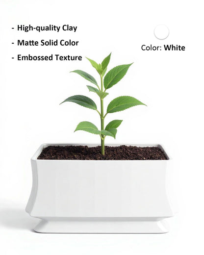 OXART Plant Pots, 11.8+9 inch Ceramic Planter, Indoor Pots Set with Drainage Holes, Flower Pot Rectangle Planters Pots with Hole Mesh Pad, Gifts for Mom, Decorative Ceramic Pots for Plants (White-4)