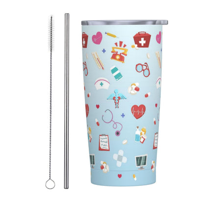 TOUNHEYA Nurse Tumbler with Lid and Straw Blue 20oz Insulated Stainless Steel Cup Blue White Travel Coffee Mug Water Bottle for Women Gift for Birthday Christmas