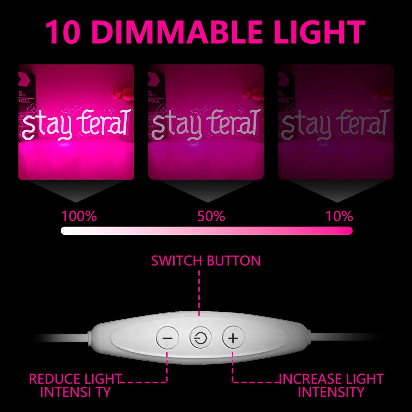 Stay Feral Neon Sign for Wall Decor Feral Led Sign Gothic Decor Dark Art Neon Light Signs Bat Light Up Sign for Bedroom Girl Goth Lover Halloween Decoration