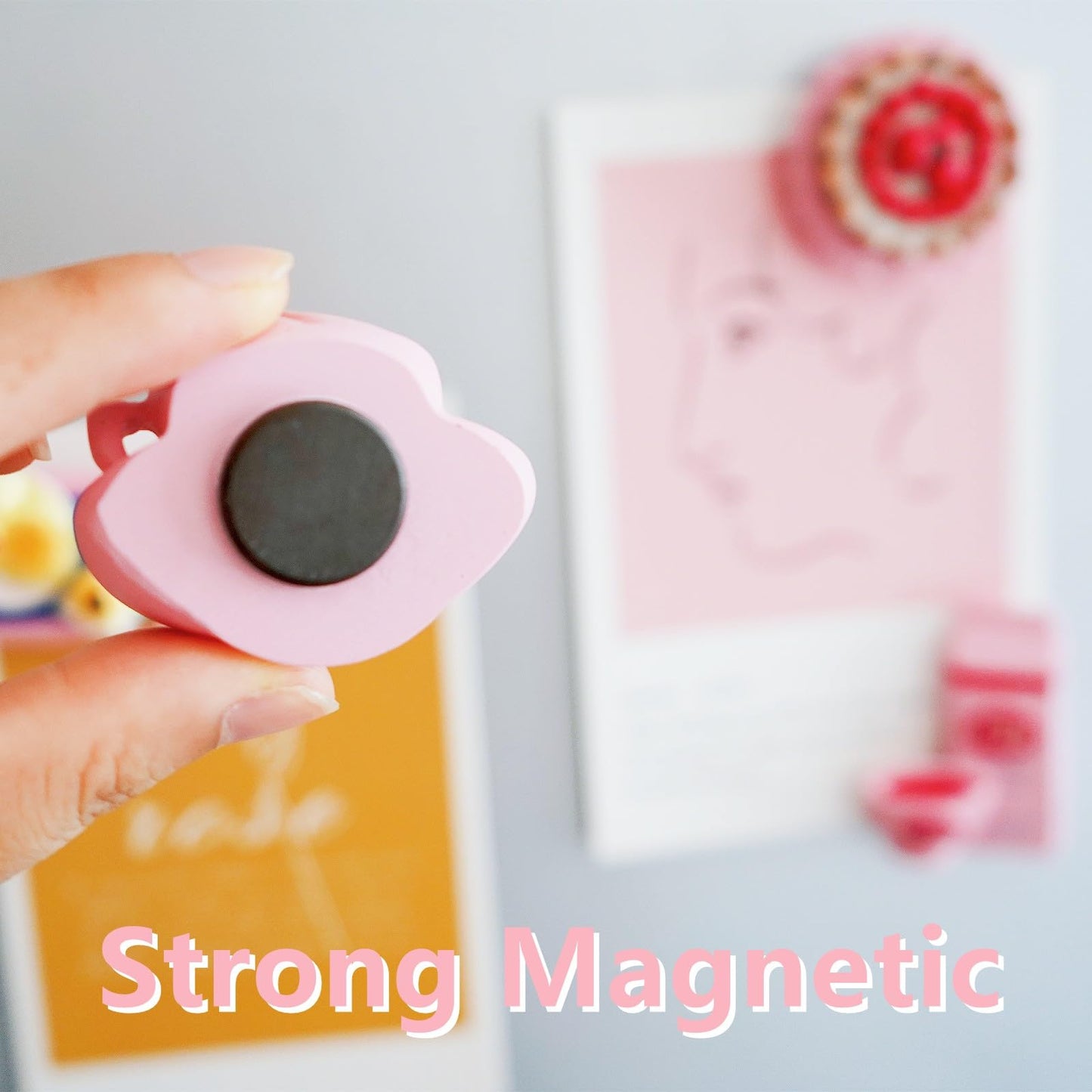 4 Pink Aesthetic Kitchen Fridge Magnets, Cute 3D Premium Resin Decorative for Refrigerator with Strong Magnets, Perfect Valentine's Day Gift for Women, Locker & Whiteboard