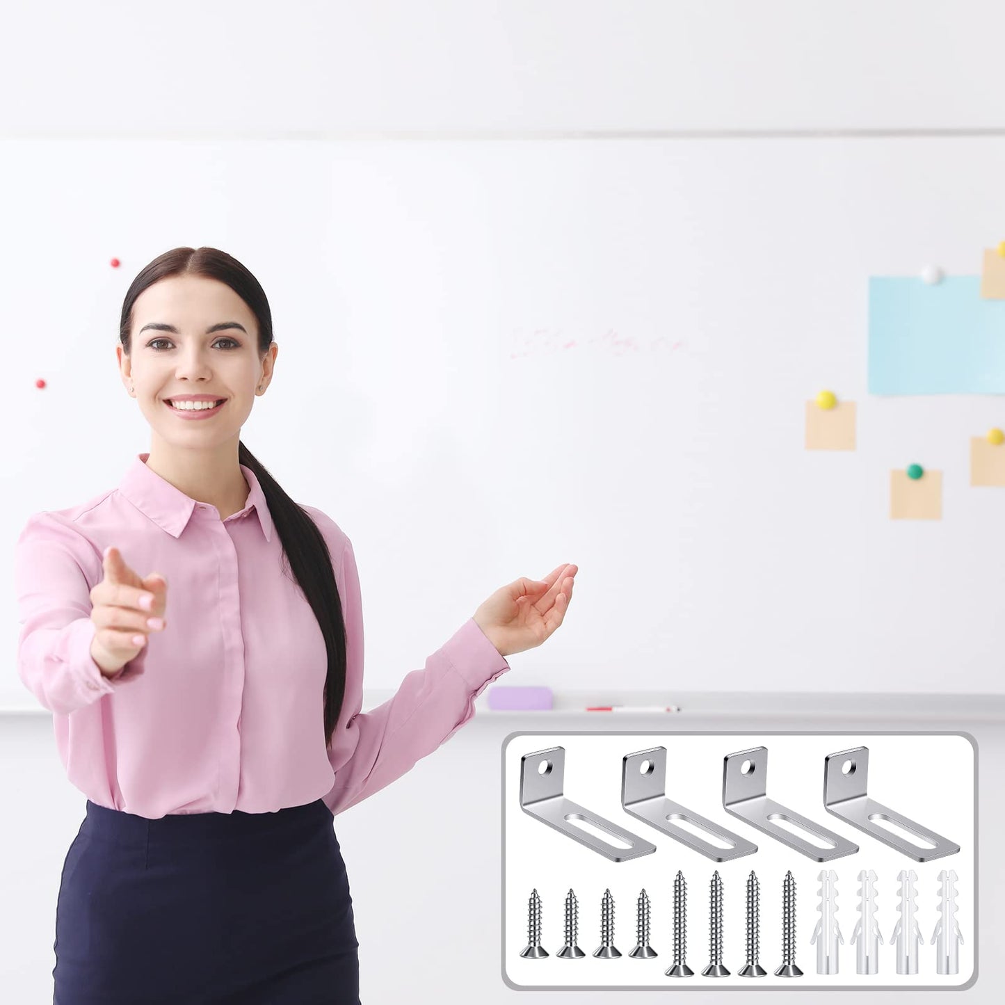 Oudain 40 Set Wall Brackets Whiteboard Mounting Hardware Wall Installation Hardware Kit Whiteboard Mounting Brackets Include Hanger Supports, Screws, Expansion Tube for Hanging Office Supplies
