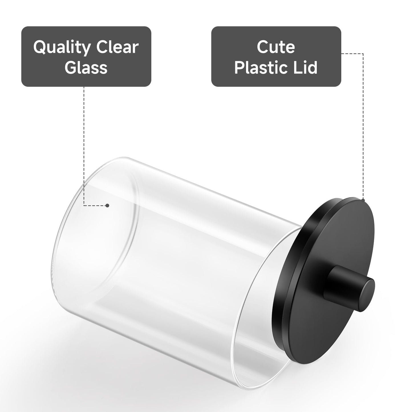 3 Pack Glass Qtip Holder Dispenser- 10 oz Clear Canister Apothecary Jar, Bathroom Vanity Storage Organizer Set for Cotton Swabs, Pads, Floss Picks, Small Containers for Makeup Storage (Black)