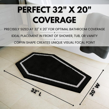 WITTIZA Coffin Bath Mat - Black & White Gothic Bathroom Rug, Non-Slip Quick Dry Microfiber, Soft Plush for Halloween Decor & Goth Home, Machine Washable, 32" x 20"