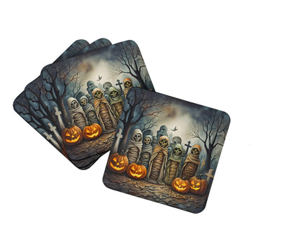 Caroline's Treasures Mummies Spooky Halloween Foam Coaster Set of 4 Cup Coasters for Indoor and Outdoor, Coaster for Tabletop Protection, Anti Slip, Mouse pad Material